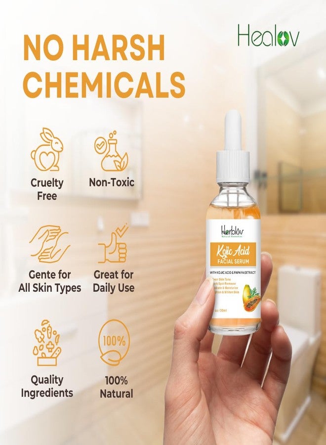 هيربلوڤ سيروم حمض الكوجيك - مزيل للبقع الداكنة للوجه والجسم - تفتيح البشرة من البقع، فرط التصبغ، وتغير اللون - زيت للوجه يقلل من حب الشباب والندبات ويوحد لون البشرة - سيروم مصحح للبقع الداكنة لإضفاء النضارة - Image 5